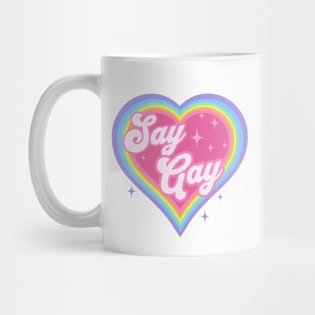 Say Gay Kids Retro Rainbow Heart LGBTQ Kawaii Cute Gay Pride Back by PUFFYP
